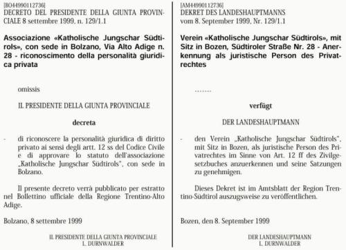 Dekret des Landeshauptmanns vom 8. September 1999